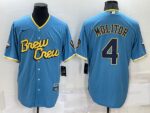 Men's Milwaukee Brewers #4 Paul Molitor 2022 City Connect Powder Blue Cool Base Jersey