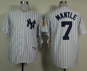 New York Yankees #7 Mickey Mantle White 75TH Throwback Stitched Jersey