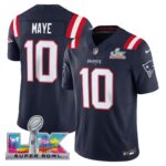 Drake Maye #10 New England Patriots Super Bowl LX Patch Vapor Limited Game Jersey - All Stitched