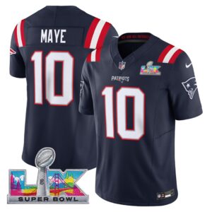 Drake Maye #10 New England Patriots Super Bowl LX Patch Vapor Limited Game Jersey - All Stitched