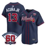 Ronald Acuña Jr. #13 Atlanta Braves 60th Patch Alternate Limited Player Jersey - Navy