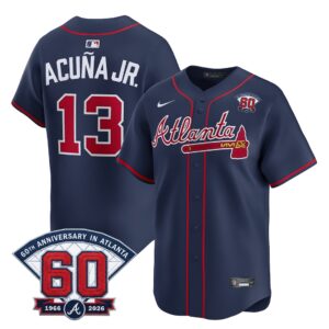 Ronald Acuña Jr. #13 Atlanta Braves 60th Patch Alternate Limited Player Jersey - Navy