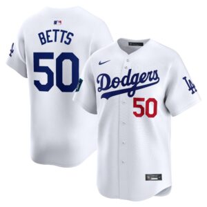 Men's Los Angeles Dodgers #50 Mookie Betts  White 2024 World Tour Seoul Series Home Limited Player Jersey