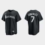 Men's Seattle Mariners #7 Marco Gonzales Black White 2021 All Black Fashion Jersey