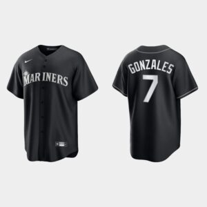 Men's Seattle Mariners #7 Marco Gonzales Black White 2021 All Black Fashion Jersey
