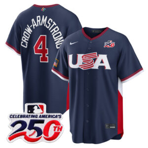 Pete Crow-Armstrong #4 USA Baseball 250th Patch 2026 World Baseball Classic Road Stadium Jersey - Navy
