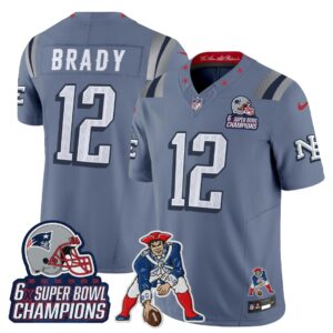 Tom Brady #12 New England Patriots 2025 Rivalries 6x Champions & Throwbacks Mascot Patch Vapor Limited Jersey - All Stitched