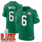 Men’s #6 DeVonta Smith Kelly Green Super Bowl LIX 2nd Alternate Game Jersey
