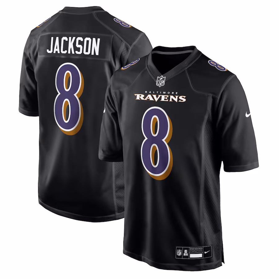 Men's Lamar Jackson #8 Carbon Black Baltimore Ravens Fashion Jersey