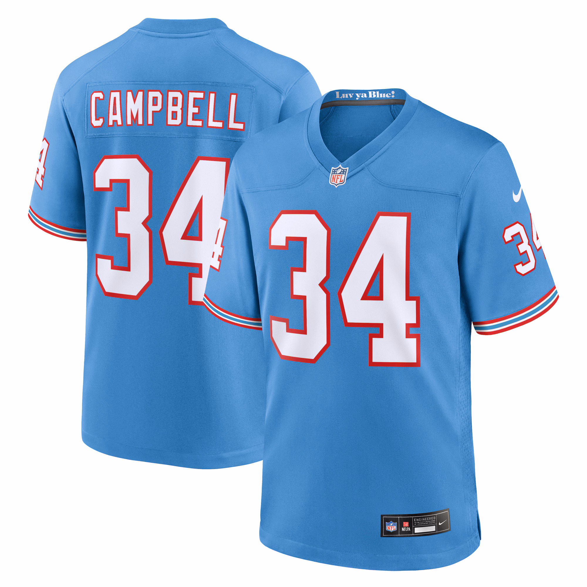 Earl Campbell #34 Tennessee TitansLight Blue Retired Player Alternate Game Jersey
