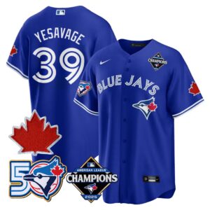 Trey Yesavage #39 Toronto Blue Jays 50th Red Maple Leaf Patch World Series Limited Jersey Stitched - Royal
