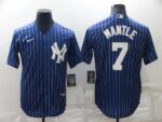Men's  New York Yankees #7 Mickey Mantle Bule Strip Throwback Cool Base Stitched Jersey