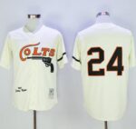 Men's Mitchell And Ness Houston Colts #24 Jimmy Wynn Stitched Cream Throwback Jersey