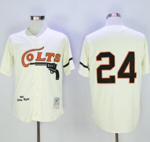 Men's Mitchell And Ness Houston Colts #24 Jimmy Wynn Stitched Cream Throwback Jersey