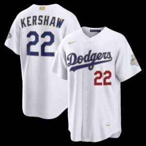 Los Angeles Dodgers Clayton Kershaw #22 White 2026 Gold Collection Stadium Jersey