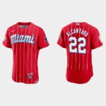 Men's Miami Marlins #22 Sandy Alcantara Red 2021 City Connect Flex base Jersey