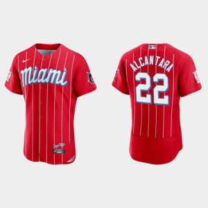 Men's Miami Marlins #22 Sandy Alcantara Red 2021 City Connect Flex base Jersey