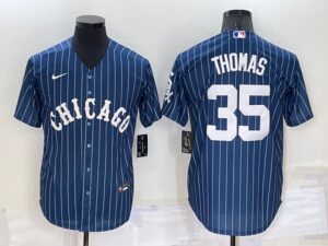 Men's  Chicago White Sox #35 Frank Thomas Blue Throwback Cool Base Jersey