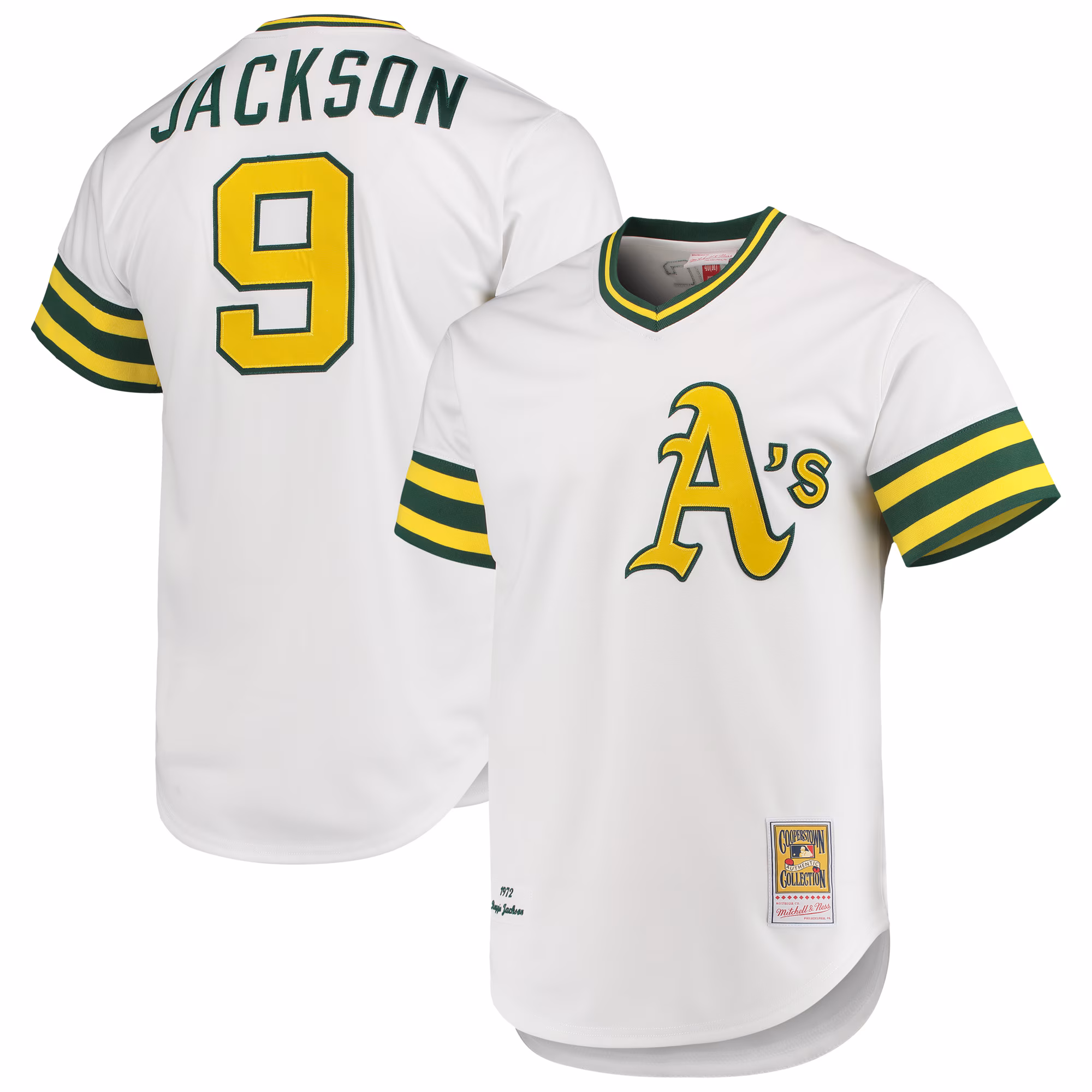 Athletics Reggie Jackson #9 Mitchell & Ness White 1972 Cooperstown Collection Authentic Jersey
