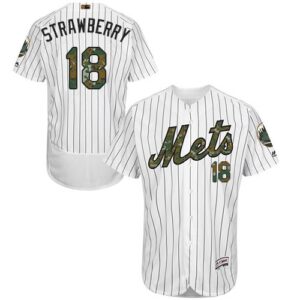 New York Mets #18 Darryl Strawberry White(Blue Strip) Flexbase Collection 2016 Memorial Day Stitched Jersey