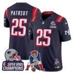 Patriot #25 New England Patriots 2025 Rivalries 6x Champions & Throwbacks Mascot Patch Vapor Limited Jersey - All Stitched