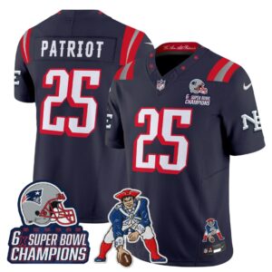 Patriot #25 New England Patriots 2025 Rivalries 6x Champions & Throwbacks Mascot Patch Vapor Limited Jersey - All Stitched