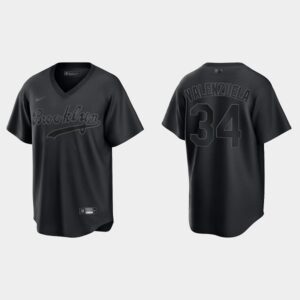 Men's Brooklyn Dodgers #34 Fernando Valenzuela Pitch Black Fashion Cool Base Jersey - Black
