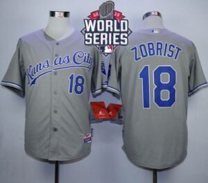 Kansas City Royals #18 Ben Zobrist Grey Cool Base W/2015 World Series Patch Stitched Jersey