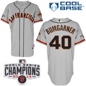 San Francisco Giants #40 Madison Bumgarner Grey Cool Base W/2014 World Series Champions Patch Stitched Jersey
