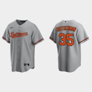 Men's Baltimore Orioles #35 Adley Rutschman Cool Base Road Jersey - Gray