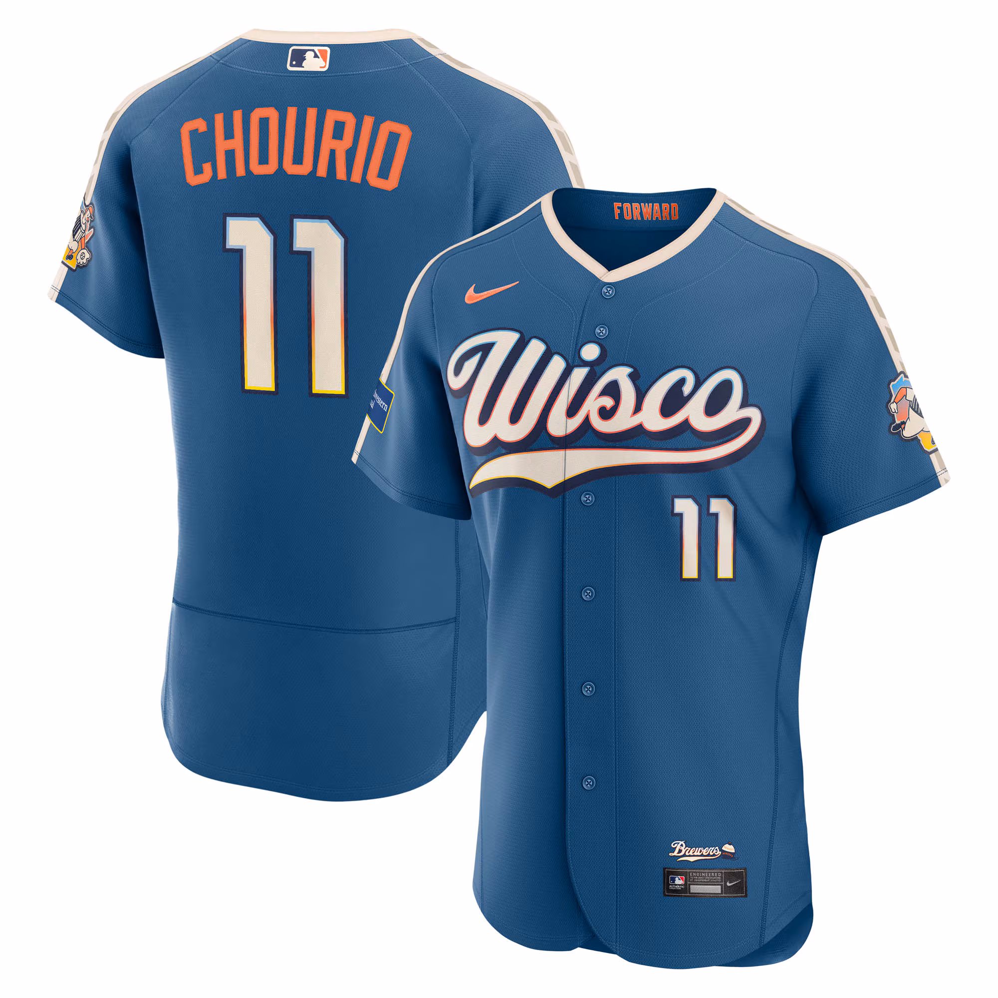 Milwaukee Brewers Jackson Chourio #11 Mineral Blue 2026 City Connect Authentic Sponsor Patch Jersey