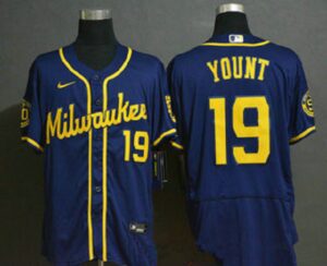 Men's Milwaukee Brewers #19 Robin Yount Navy Blue Stitched Flex Base  Jersey
