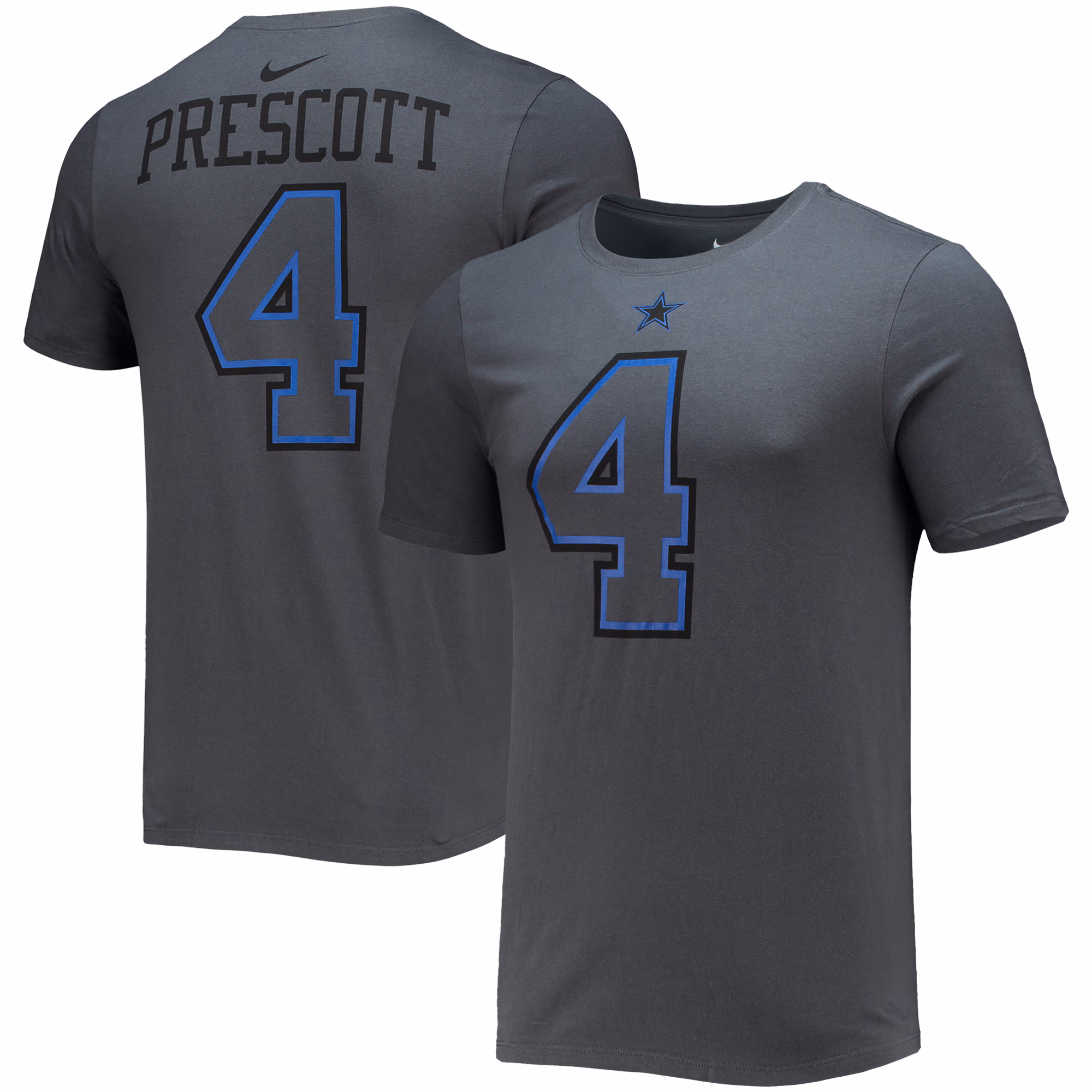 Men's Dak Prescott Charcoal Dallas Cowboys Player Name & Number T-Shirt