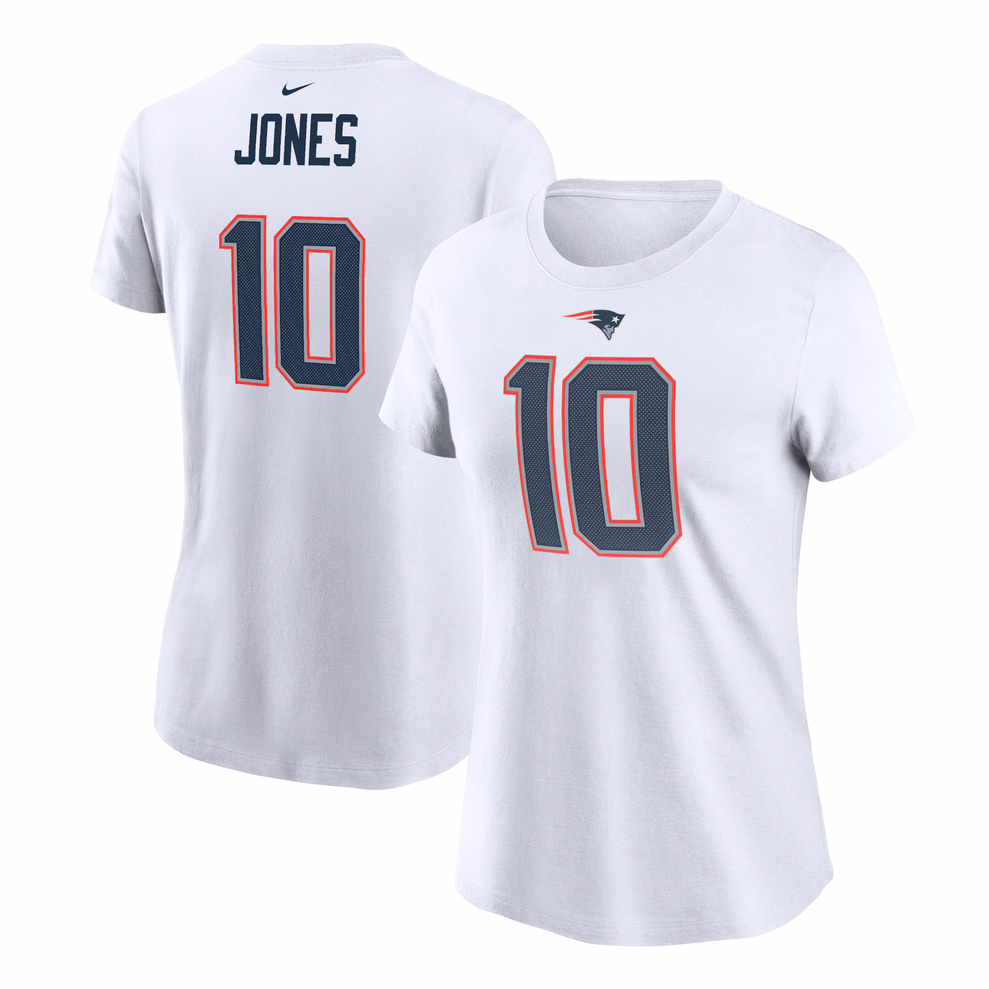 Women's  Mac Jones White New England Patriots Name & Number T-Shirt