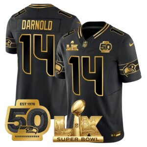 Sam Darnold #14 Seattle Seahawks Super Bowl LX Gold Patch Game Jersey - All Stitched