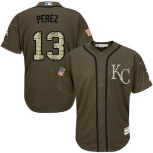 Kansas City Royals #13 Salvador Perez Green Salute to Service Stitched Jersey