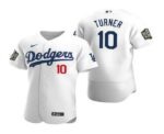Men's Los Angeles Dodgers #10 Justin Turner White 2020 World Series Flex Base  Jersey