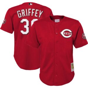 Youth Cincinnati Reds Ken Griffey Jr. #30 Mitchell & Ness Red Cooperstown Collection Mesh Batting Practice Jersey