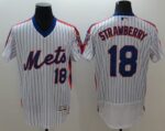 New York Mets #18 Darryl Strawberry White(Blue Strip) Flexbase Collection Alternate Stitched Jersey
