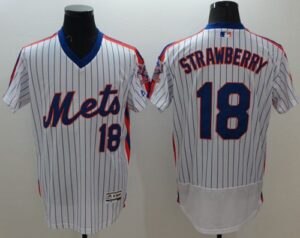 New York Mets #18 Darryl Strawberry White(Blue Strip) Flexbase Collection Alternate Stitched Jersey