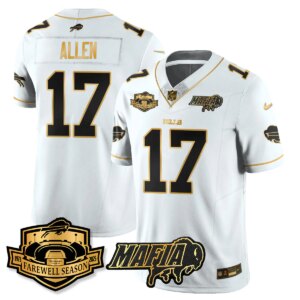 Josh Allen #17 Buffalo Bills BUF 2025 Bills Mafia Patch Gold Vapor Limited Jersey - All Stitched