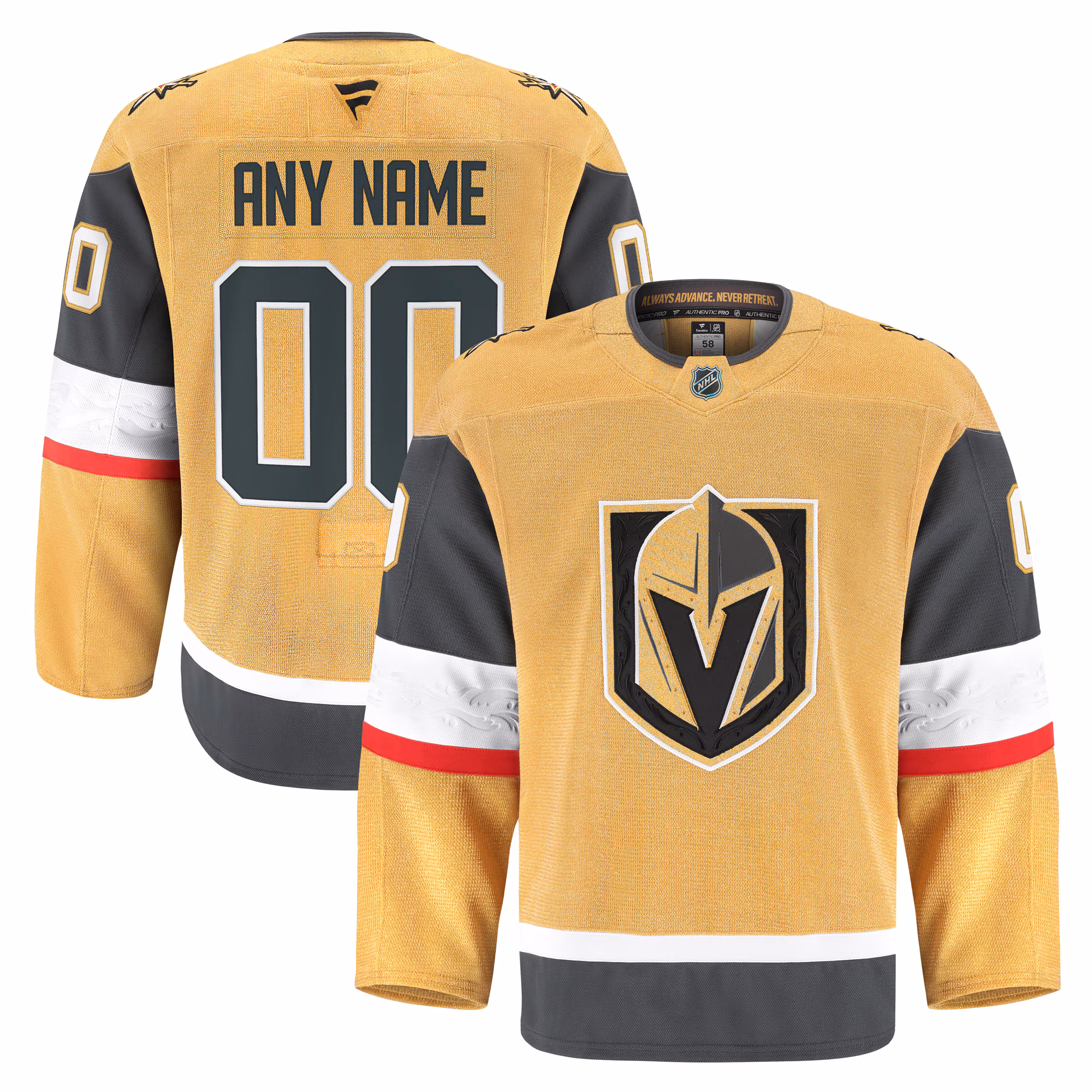 Vegas Golden Knights Fanatics Gold Home Authentic Pro Custom #00 Jersey