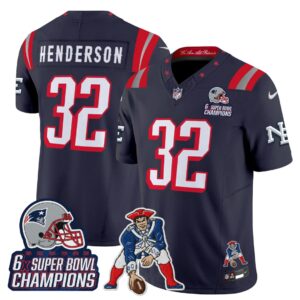 TreVeyon Henderson #32 New England Patriots 2025 Rivalries 6x Champions & Throwbacks Mascot Patch Vapor Limited Jersey - All Stitched