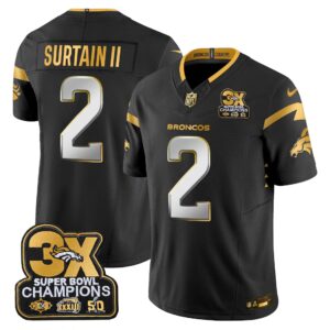 Patrick Surtain ll Denver Broncos-Time Champions Patch Gold Vapor Limited Jersey - All Stitched