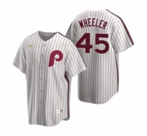 Mens  Philadelphia Phillies 45 Zack Wheeler White Cooperstown Collection Home Stitched Baseball Jersey