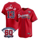 Ronald Acuña Jr. #13 Atlanta Braves 60th Patch Home Limited Player Jersey - Red