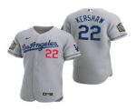 Men's Los Angeles Dodgers #22 Clayton Kershaw Gray 2020 World Series Road Flex Base  Jersey