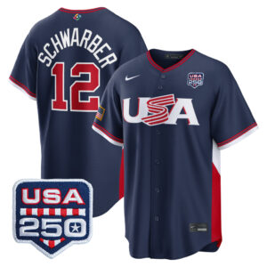 Kyle Schwarber #12 USA Baseball 250th Patch 2026 World Baseball Classic Road Stadium Jersey - Navy