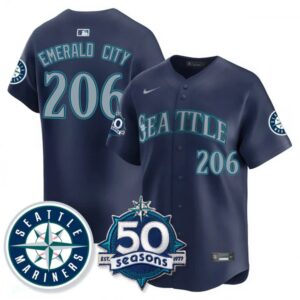 Emerald City #206 Seattle Mariners 50th Anniversary & AL West Vapor Premier Limited Jersey - Navy