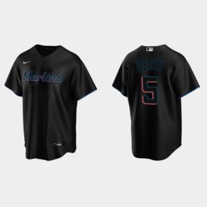 Men's Miami Marlins #5 Jon Berti Alternate Black Jersey